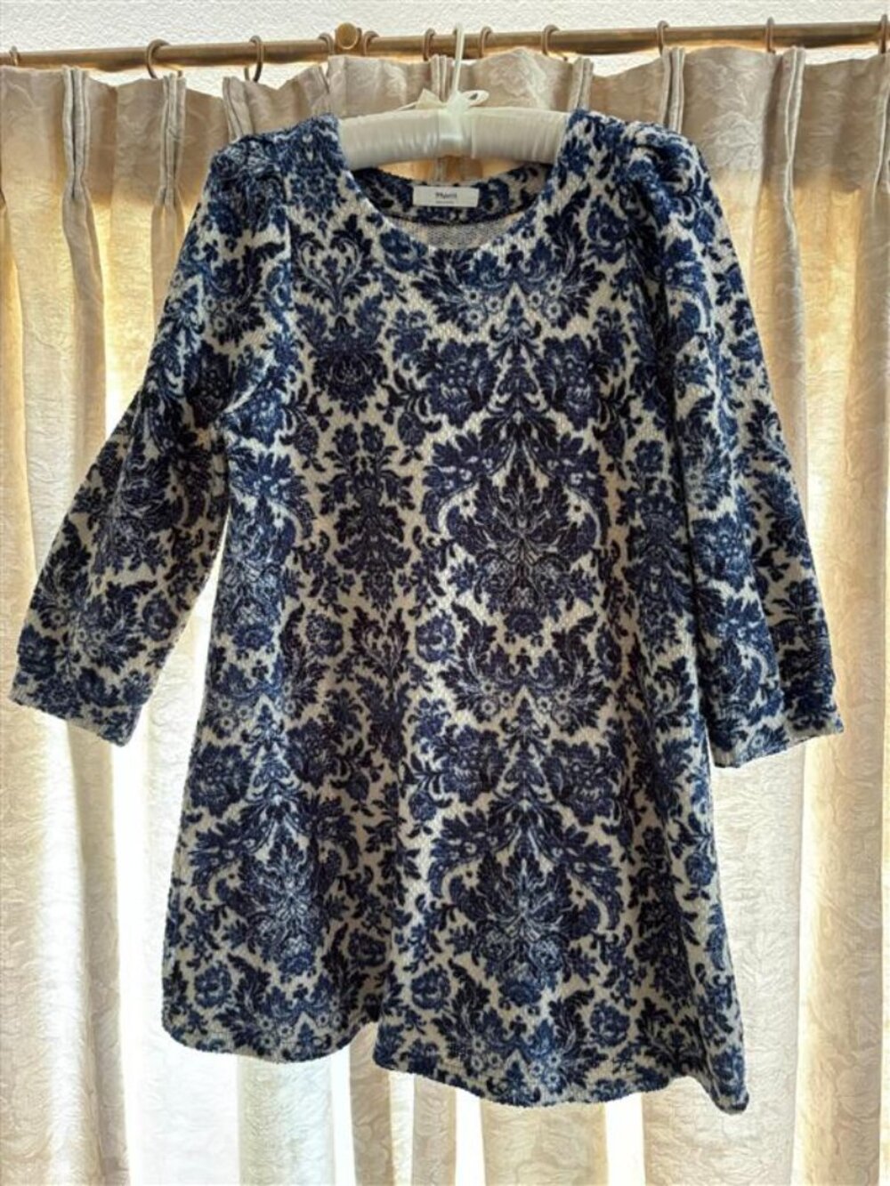 Blue and Beige Flannel Floral Dress